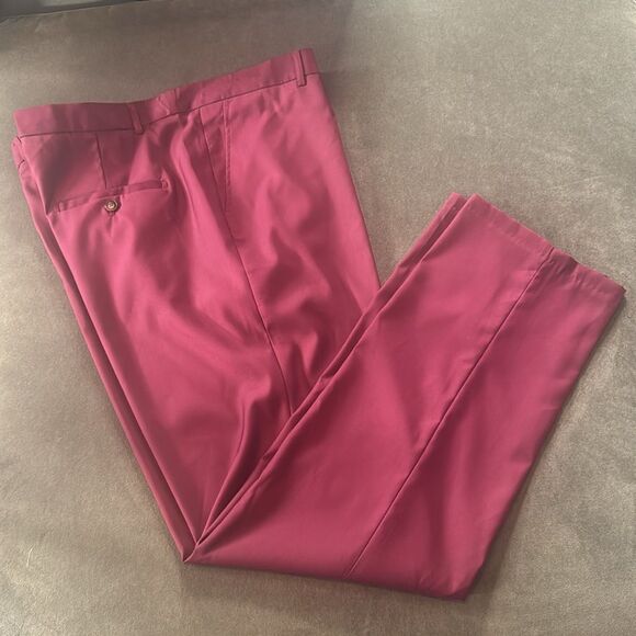 Men’s Burgundy Slim Fit 2 Piece Suit One Button Size 44 Jacket 40 Pants NWT - Picture 14 of 15